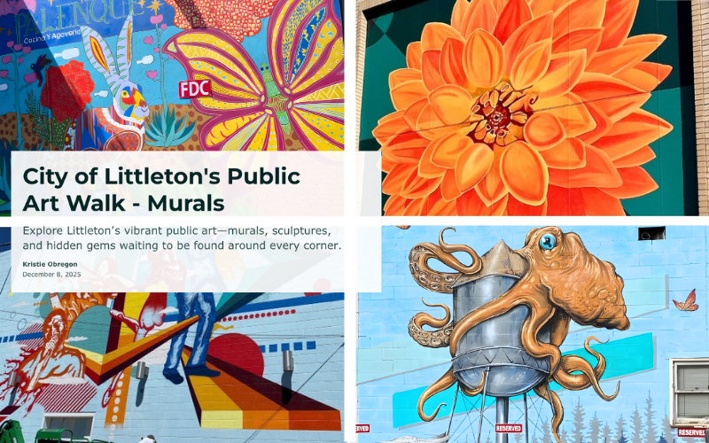 photo collage of two sculptures and two murals