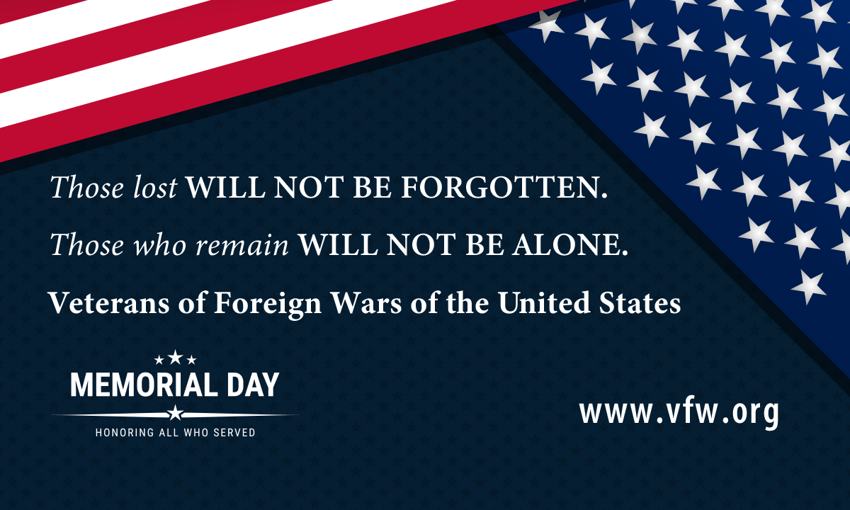 Memorial Day banner with US flag and URL, www.vfw.org