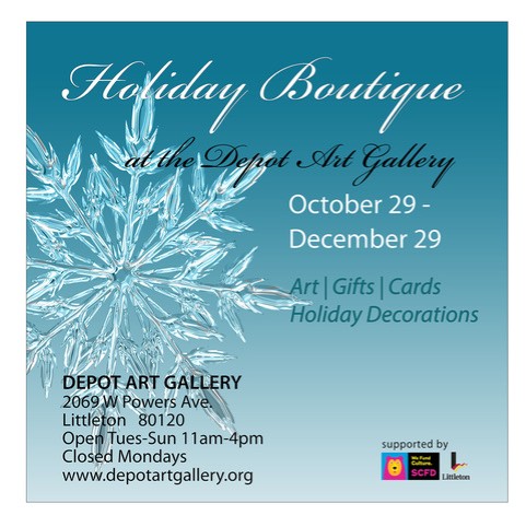 light blue background with crystal snowflake and words Holiday Boutique