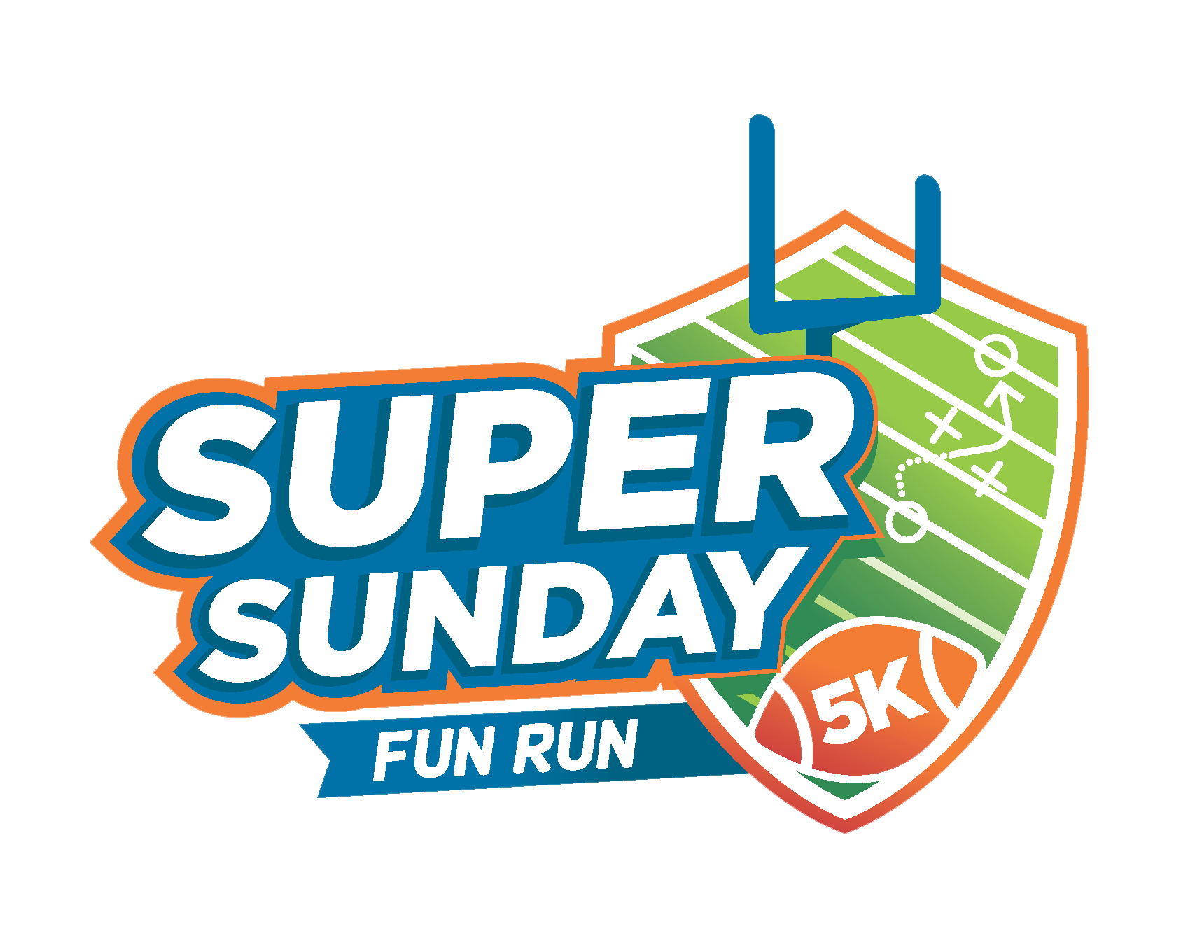 football stadium graphic with words super sunday fun run