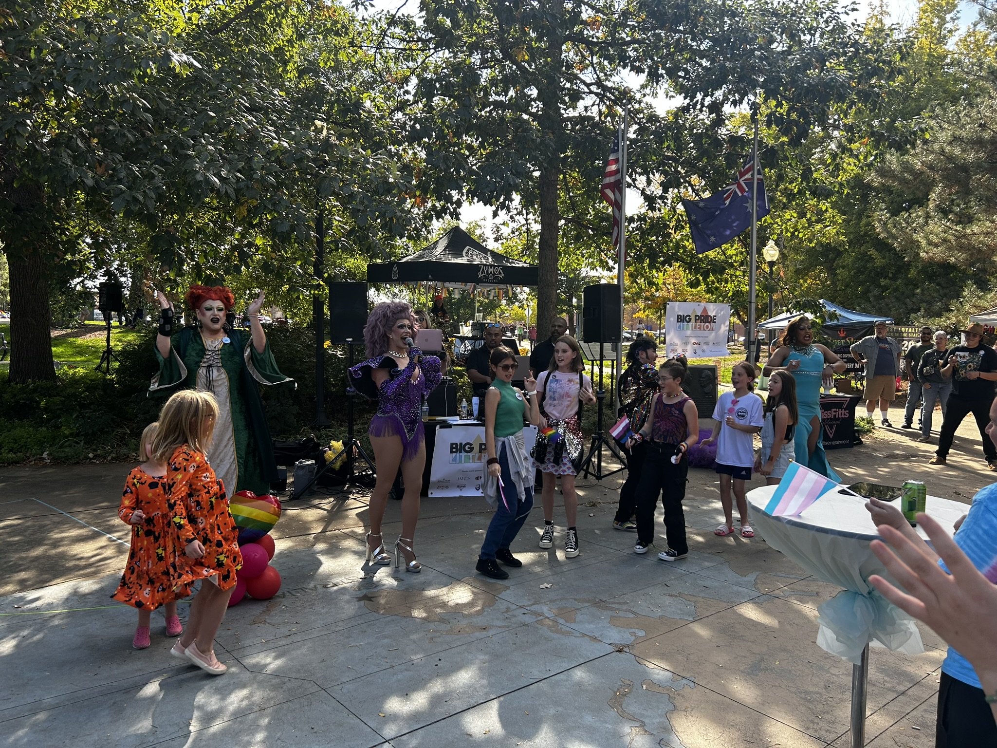 Mz. America Jackson and Anastasia Krystals dance with local kids at Big Pride Littleton