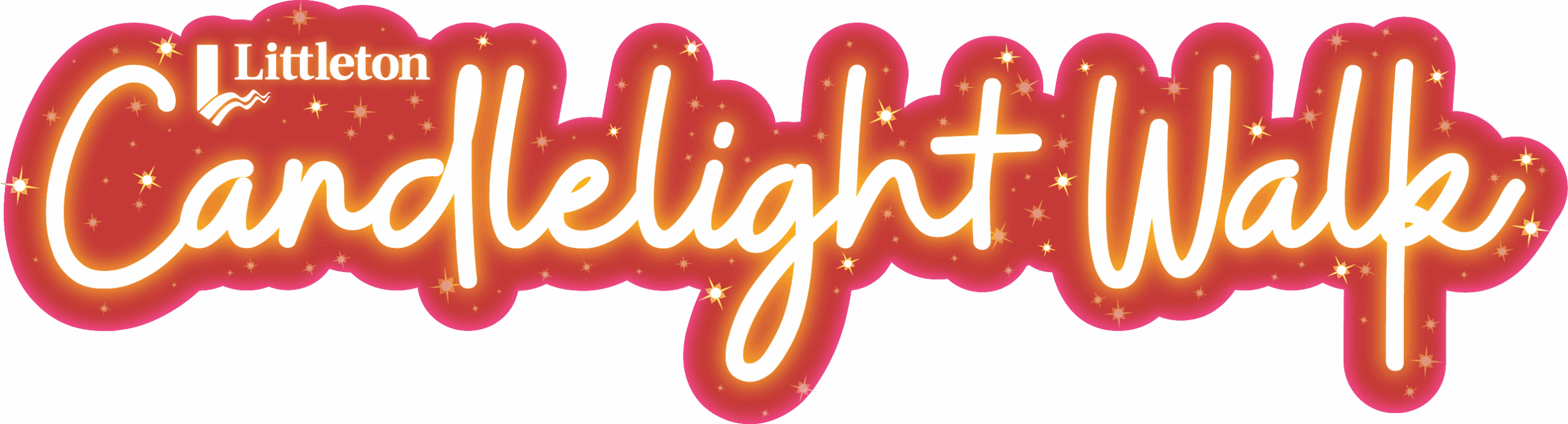 Candlelight Walk logo that is red and sparkling