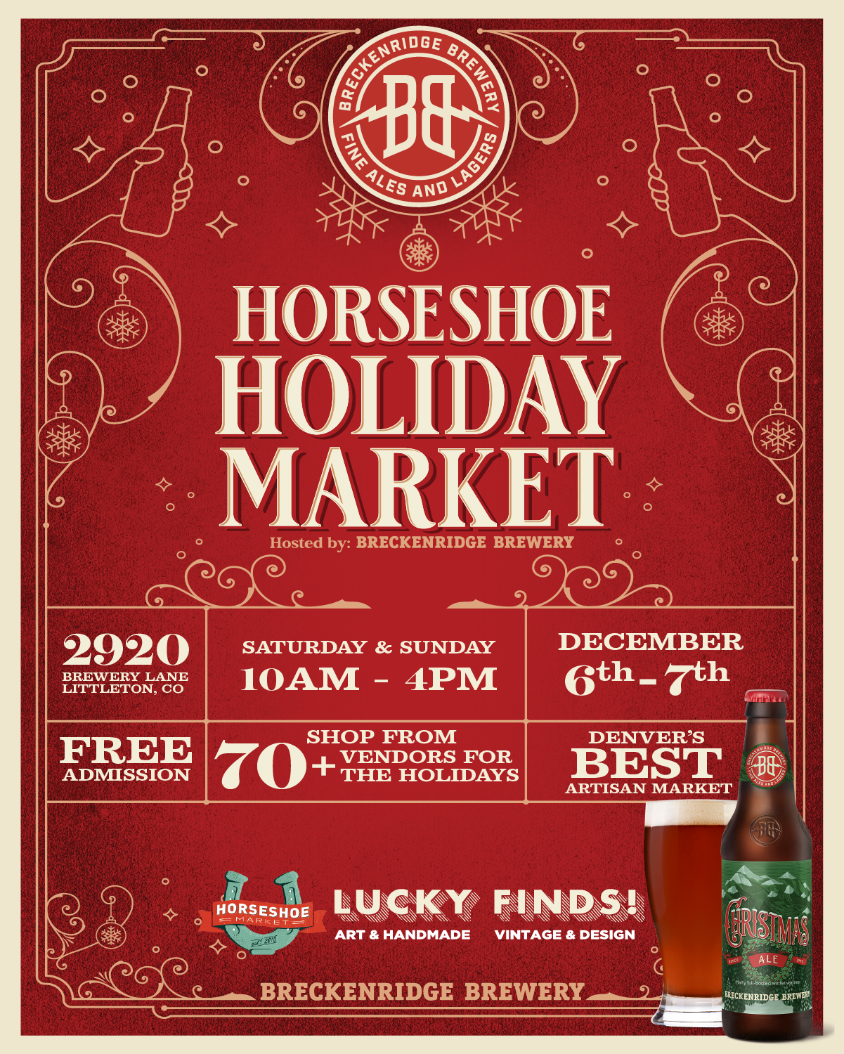 Horseshoe Holiday Market on December 6th and 7th with 75 vendors at Breckenridge Brewery promotion graphic