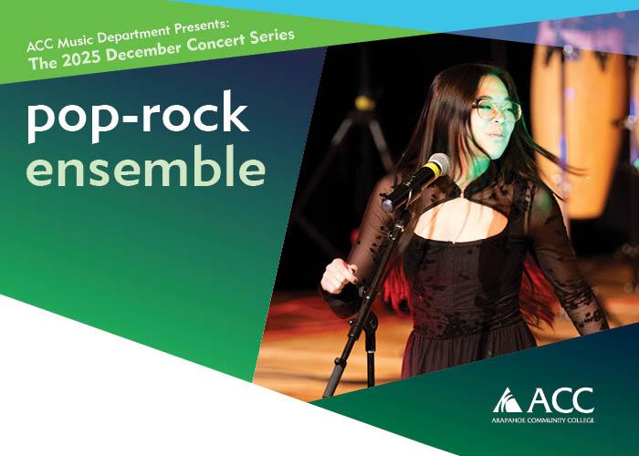 ACC’s 2025 December Concert Series featuring the pop-rock ensemble including a singer dancing at the microphone.