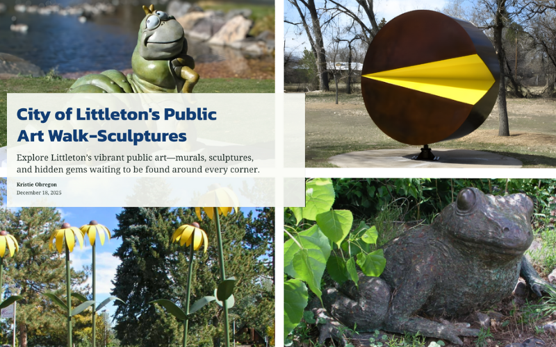 photo collage of two sculptures and two murals