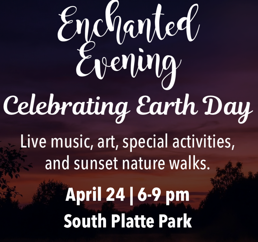 Sunset background with Enchanted Evening - Celebrating Earth Day banner