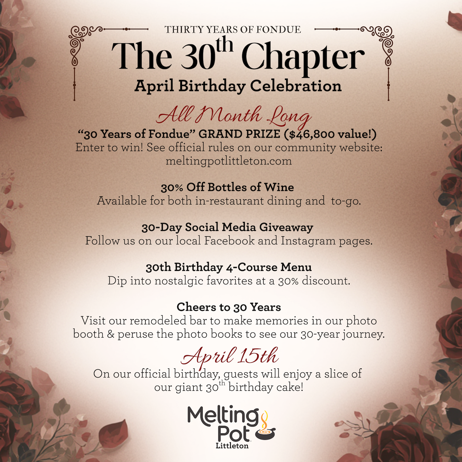 List of 30th anniversary specials for Melting Pot in March and April